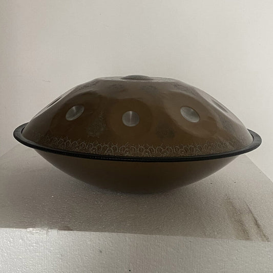 MiSoundofNature Royal Garden Customized Stainless Steel HandPan Drum E La Sirena Scale 22 In 9/10/12 Notes, Available in 432 Hz and 440 Hz - Gold-plated Sound Area, Laser engraved Mandala pattern. Never fade.