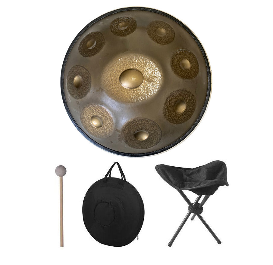 MiSoundofNature Sun God Handmade Customized E La Sirena Scale 22 Inches 9 Notes Nitride Steel Handpan Drum, Available in 432 Hz and 440 Hz