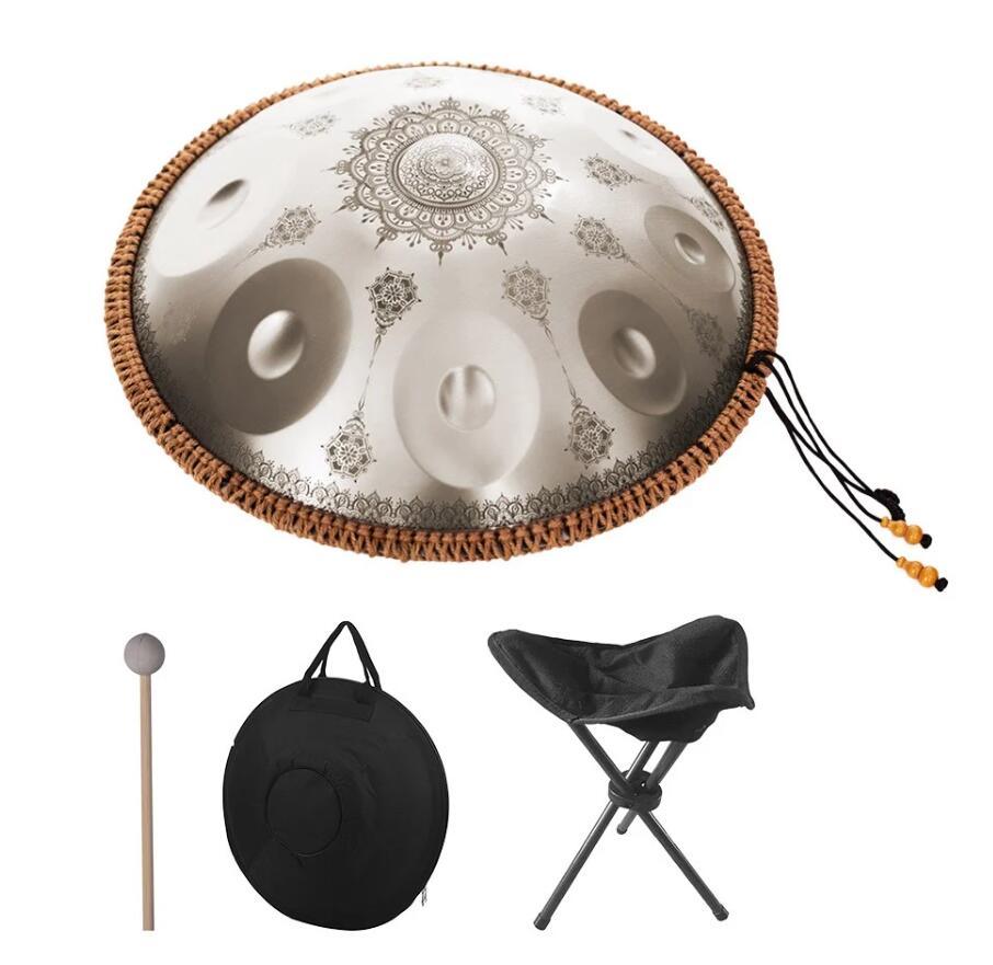 MiSoundofNature Mini Handpan Drum Stainless steel Hand Pan Drum in G Minor 9 Notes 18 Inches 432 Hz and 440 Hz - Datura Flowers - HLURU.SHOP