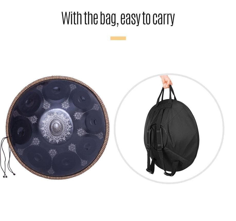 HLURU Handpan Drum Handmade Drum Kurd Scale / Celtic Scale D Minor 22 Inch 9 Notes Featured, Available in 432 Hz and 440 Hz, High-end Nitride Steel Percussion Instrument - Laser engraved Mandala pattern. Never fade. - HLURU