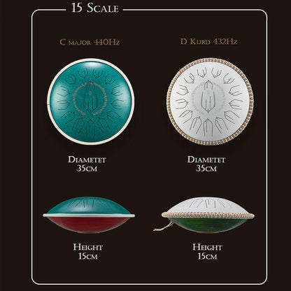 MiSoundofNature EQ Titanium Steel Tongue Drum 15 Notes 14'' D Minor Kurd 432Hz