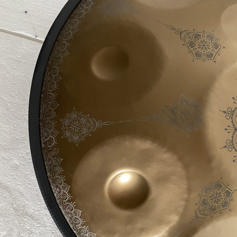 MiSoundofNature Mini Handpan Drum High-end Stainless Steel Handmade in G Minor 9 Notes 18 Inches - Available in 432 Hz and 440 Hz, Laser engraved Mandala pattern. Never fade.