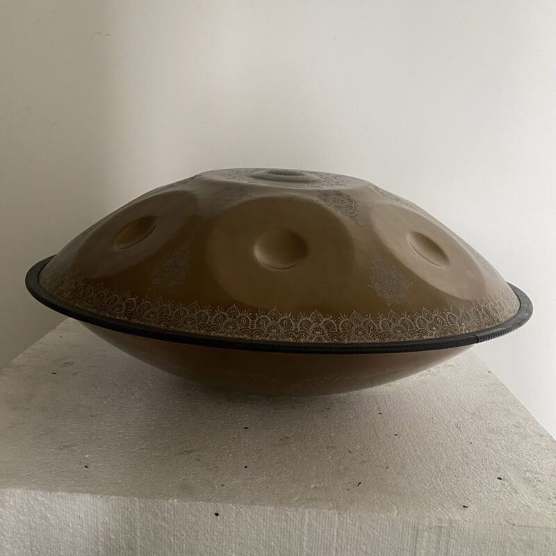 MiSoundofNature Mini Handpan Drum High-end Stainless Steel Handmade in G Minor 9 Notes 18 Inches - Available in 432 Hz and 440 Hz, Laser engraved Mandala pattern. Never fade.