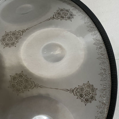 MiSoundofNature Mini Handpan Drum High-end Stainless Steel Handmade in G Minor 9 Notes 18 Inches - Available in 432 Hz and 440 Hz, Laser engraved Mandala pattern. Never fade.