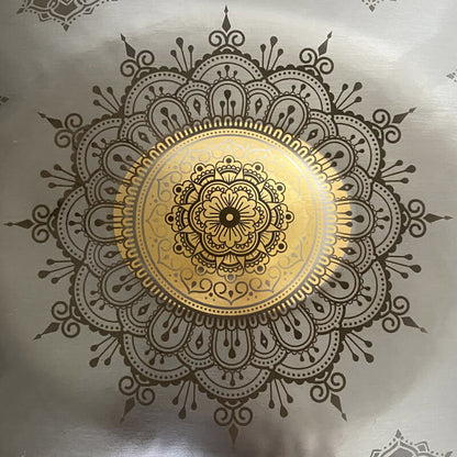 MiSoundofNature Royal Garden Mini Handpan 18" – Scala G Minor, 9 Note, Acciaio Inox Premium con Area Placcata Oro e Motivo Mandala, Disponibile in 432 Hz e 440 Hz