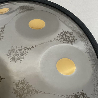 MiSoundofNature Customized F3 Dorian Scale Handmade 22 Inch 9 Notes Stainless Steel / Nitride Steel Mandala pattern Handpan Drum, Available in 432 Hz and 440 Hz