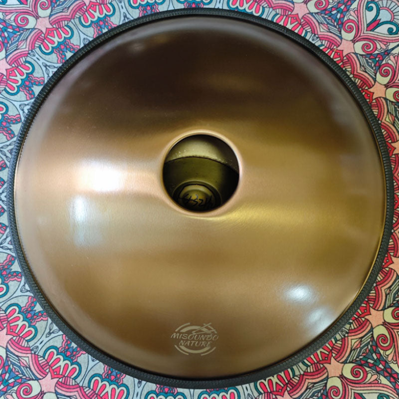 MiSoundofNature King Kurd / Celtic D-Moll 22 Zoll 9/10/12 Noten Edelstahl / Nitrierter Stahl Handpan-Trommel, erhältlich in 432 Hz und 440 Hz - Vergoldeter Klangbereich