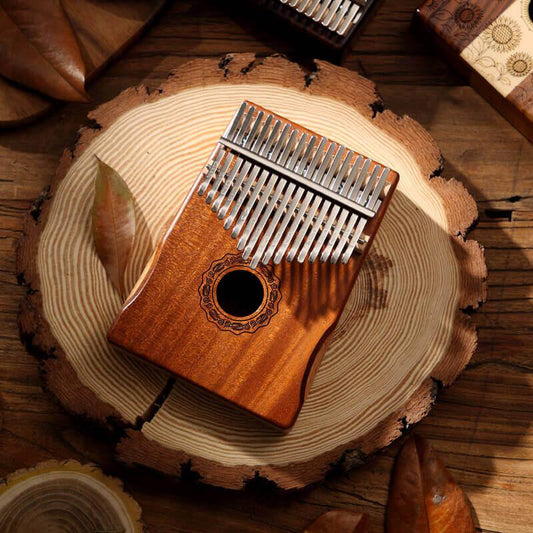 HLURU 17 Key Hollow Kalimba Thumb Piano, Mahogany Core Armrest Round Hole Opening Box Resonace Single Board Trepanning C Tone Kalimba Instrument - HLURU.SHOP
