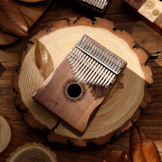 HLURU 17 Key Hollow Kalimba Thumb Piano, Walnut Armrest Round Hole Opening Box Resonace Single Board Trepanning C Tone Kalimba Instrument - HLURU.SHOP