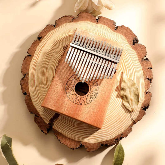 HLURU Huashu 17 Key Hollow Kalimba Thumb Piano, Mahogany Core Round Hole Opening Box Resonace Single Board Trepanning C Tone Kalimba Instrument - HLURU.SHOP