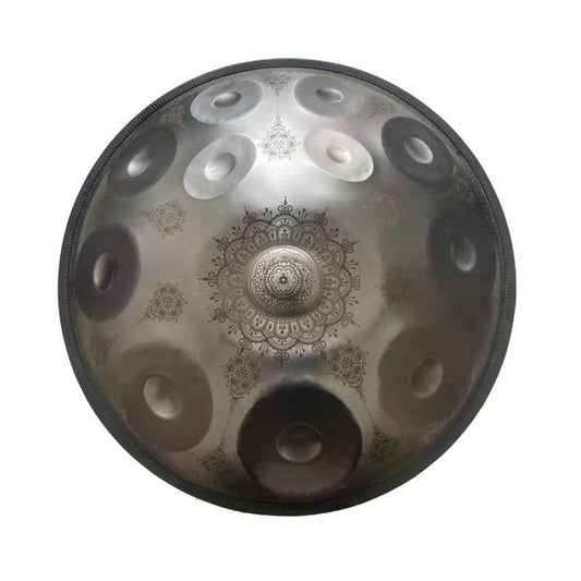 MiSoundofNature Customized F3 Standard Version Hand Pan 22 Inch (12+2) Notes Stainless Steel / Nitride Steel Handmade Mandala Handpan Drum, Available in 432 Hz and 440 Hz