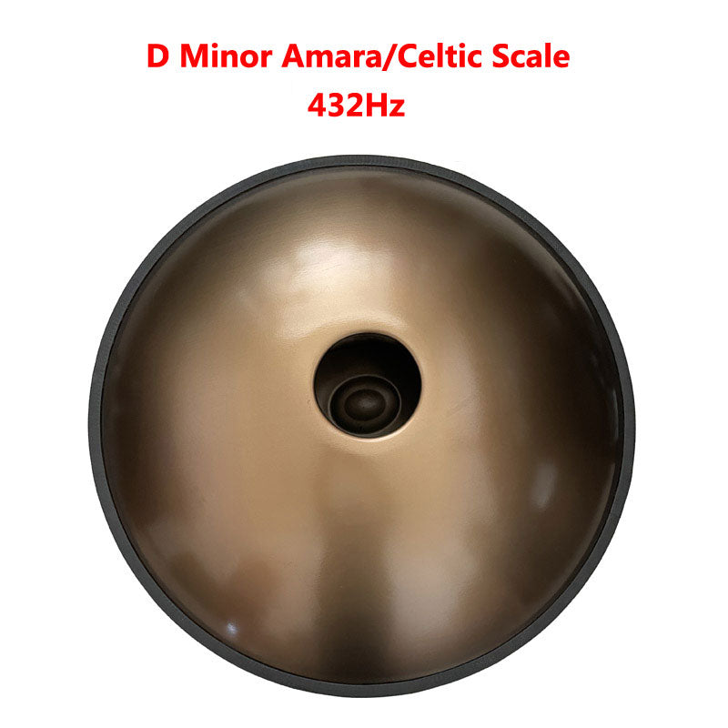 MiSoundofNature King Handmade 22 Inches 9 Notes D Minor Amara Scale Stainless Steel / Nitride Steel Handpan Drum, Available in 432 Hz and 440 Hz - Gold-plated Sound Area
