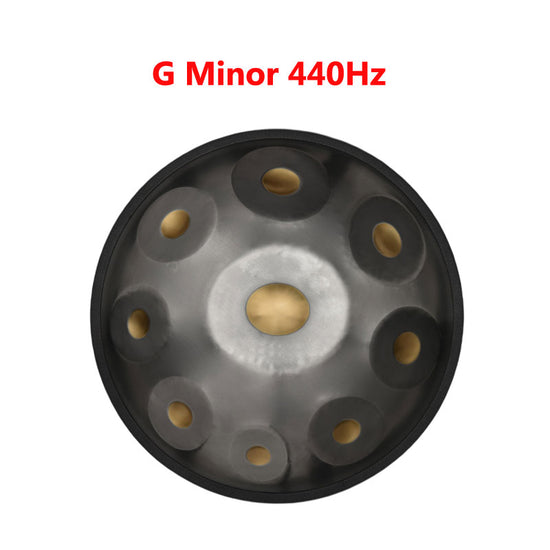 MiSoundofNature King Mini G Minor 18 Inch 9 Notes High-end Stainless Steel Hand Pan Drum, Available in 432 Hz and 440 Hz, - Gold-plated Sound Area