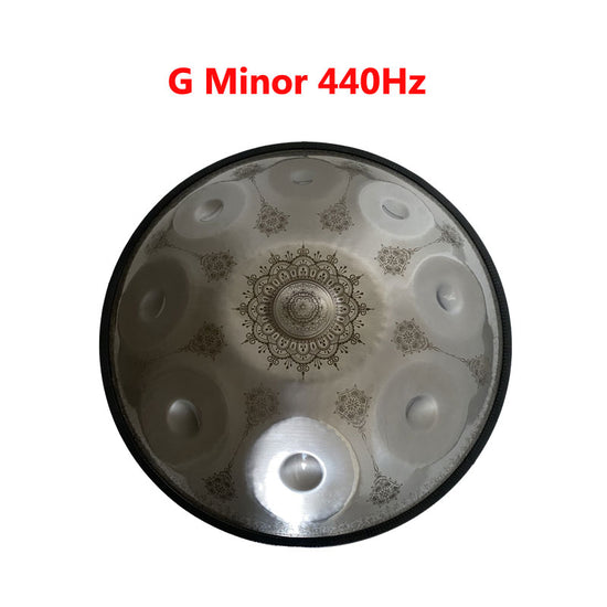 MiSoundofNature Mini Handpan Alloy Steel Hand Pan Drum in G Minor 9 Notes 16 Inches - Datura Flowers