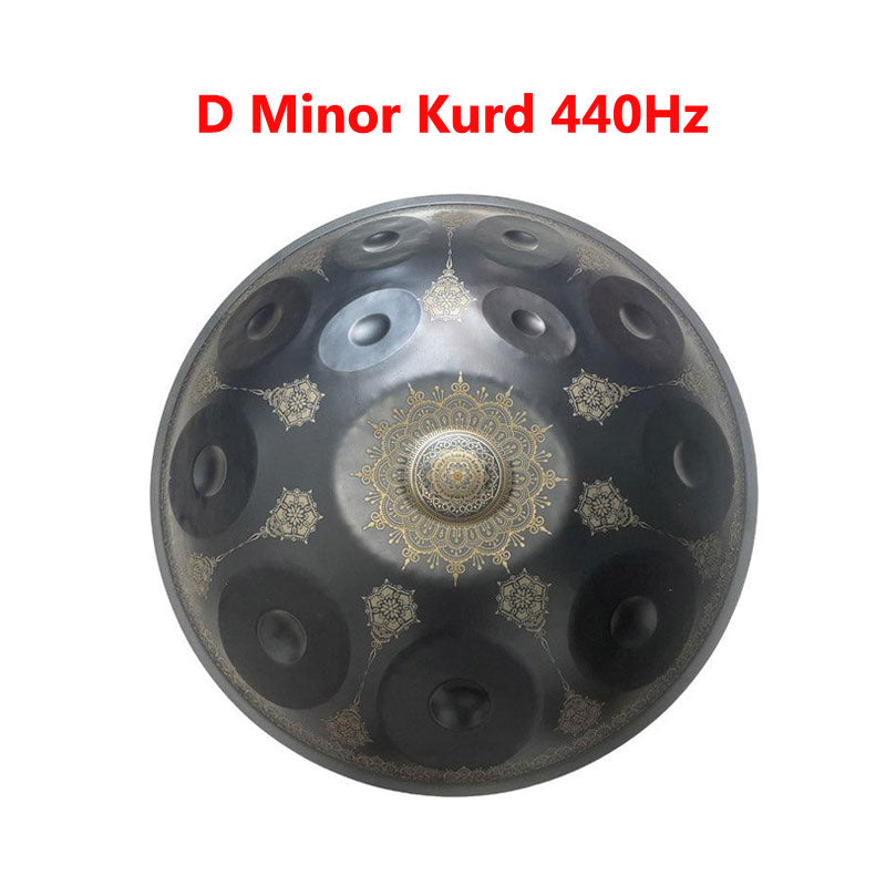 MiSoundofNature Mandala Pattern Nitride Steel Handpan Drum 22 Inch 12 Notes Kurd / Celtic Scale, D Minor / C Major, Available in 432 Hz and 440 Hz