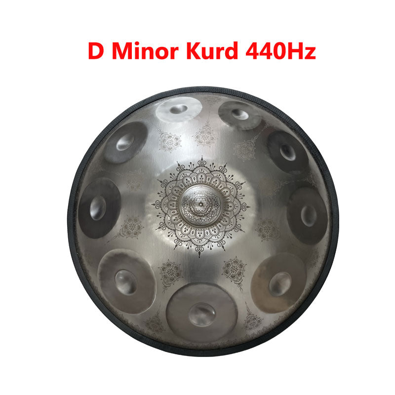 MiSoundofNature Mandala Pattern Stainless Steel Handpan Drum High-end 22 Inch 10 Notes Kurd / Celtic Scale D Minor, Available in 432 Hz and 440 Hz