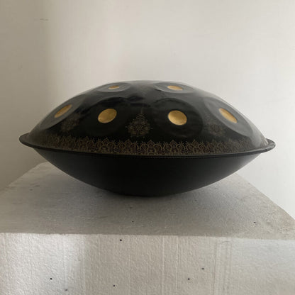MiSoundofNature Royal Garden Customized Nitride Steel HandPan Drum E La Sirena Scale 22 In 9/10/12 Notes, Available in 432 Hz and 440 Hz - Gold-plated Sound Area, Laser engraved Mandala pattern. Never fade.