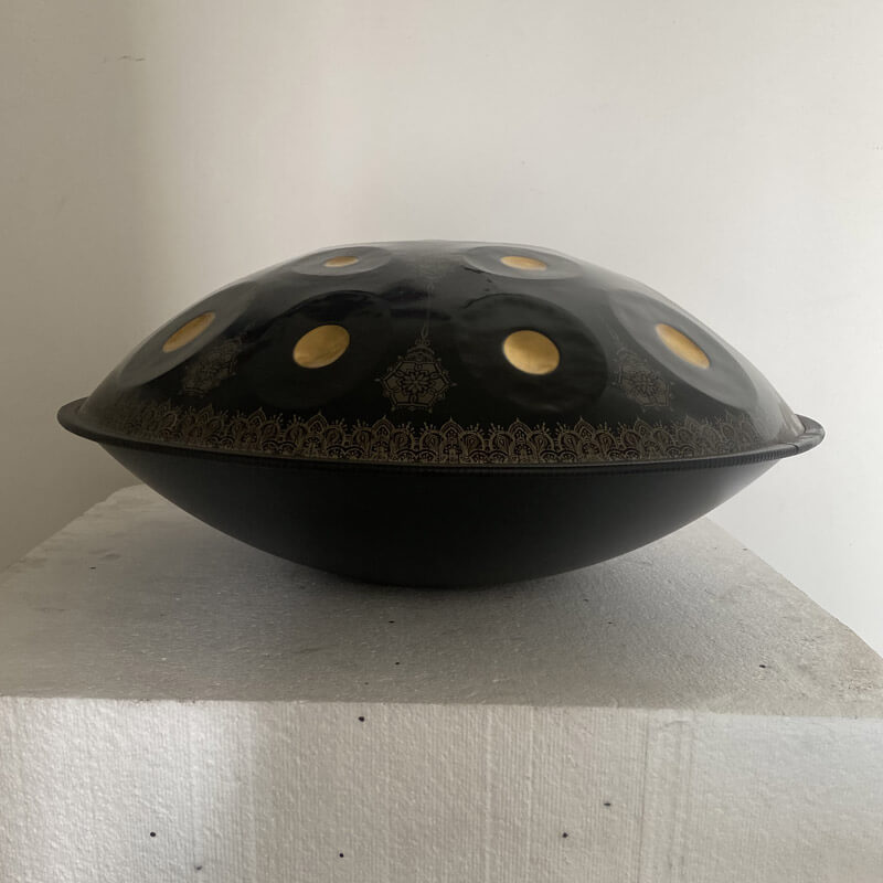 MiSoundofNature Royal Garden Customized Nitride Steel HandPan Drum E La Sirena Scale 22 In 9/10/12 Notes, Available in 432 Hz and 440 Hz - Gold-plated Sound Area, Laser engraved Mandala pattern. Never fade.