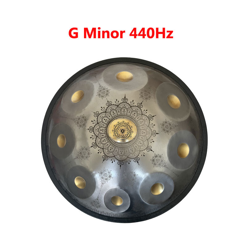 MiSoundofNature Royal Garden Handpan Drum Handmade G Minor 18 Inch 9 Notes Featured High-end Stainless Steel Percussion Instrument - Gold-plated Sound Area, Laser engraved Mandala pattern. Never fade.