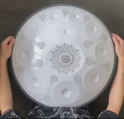 MiSoundofNature Mandala Pattern Handmade Customized Featured F3 Stainless Steel Handpan Drum 22 Inch 9/10/11/12 Notes, Available in 432 Hz and 440 Hz