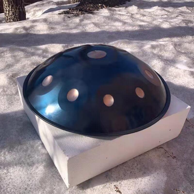 MiSoundofNature King Handmade 22 Inches 9 Notes D Minor Amara/Celtic Scale Stainless Steel / Nitride Steel Handpan Drum, Available in 432 Hz and 440 Hz - Gold-plated Sound Area
