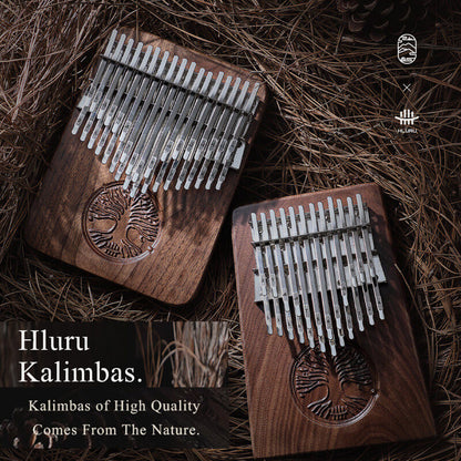 MiSoundofNature Tree of Life 24 Key Flat Board Kalimba Thumb Piano, American Black Walnut Rounded Single Board B Tone Kalimba Instrument - MiSoundofNature