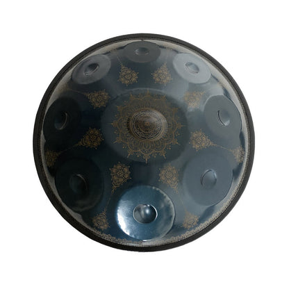 MiSoundofNature Handmade Customized HandPan Drum C# Annaziska Scale 22 Inch 9 Notes Featured, Available in 432 Hz and 440 Hz, High-end Nitride Steel Percussion Instrument - Laser engraved Mandala pattern. Never fade.
