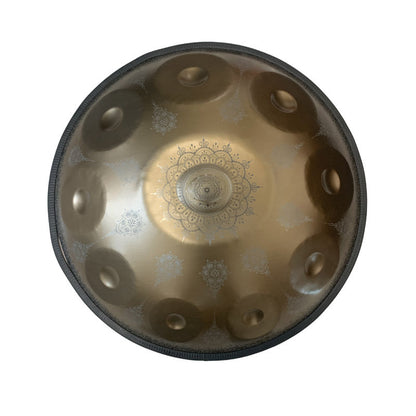 MiSoundofNature Mandala Pattern Handmade Customized Stainless Steel HandPan Drum D Minor Hijaz Scale 22 Inch 9/10/12 Notes, Available in 432 Hz and 440 Hz