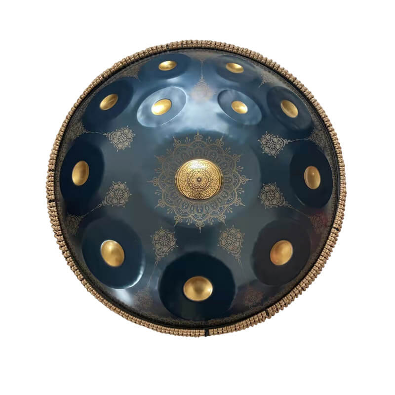 MiSoundofNature Royal Garden Customized Nitride Steel HandPan Drum E La Sirena Scale 22 In 9/10/12 Notes, Available in 432 Hz and 440 Hz - Gold-plated Sound Area, Laser engraved Mandala pattern. Never fade.
