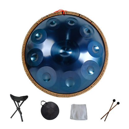 MiSoundofNature 22 Zoll 10 Noten D-Moll Handpan Drum aus Edelstahl mit Seil, erhältlich in 440 Hz 
