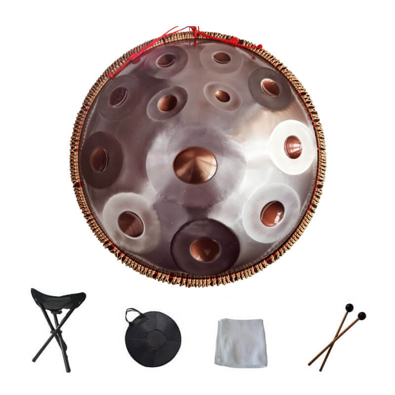 MiSoundofNature 22 Inches 12 Notes D Minor (F Major) Stainleacss Steel Handpan Drum With Rope, Available in 440 Hz