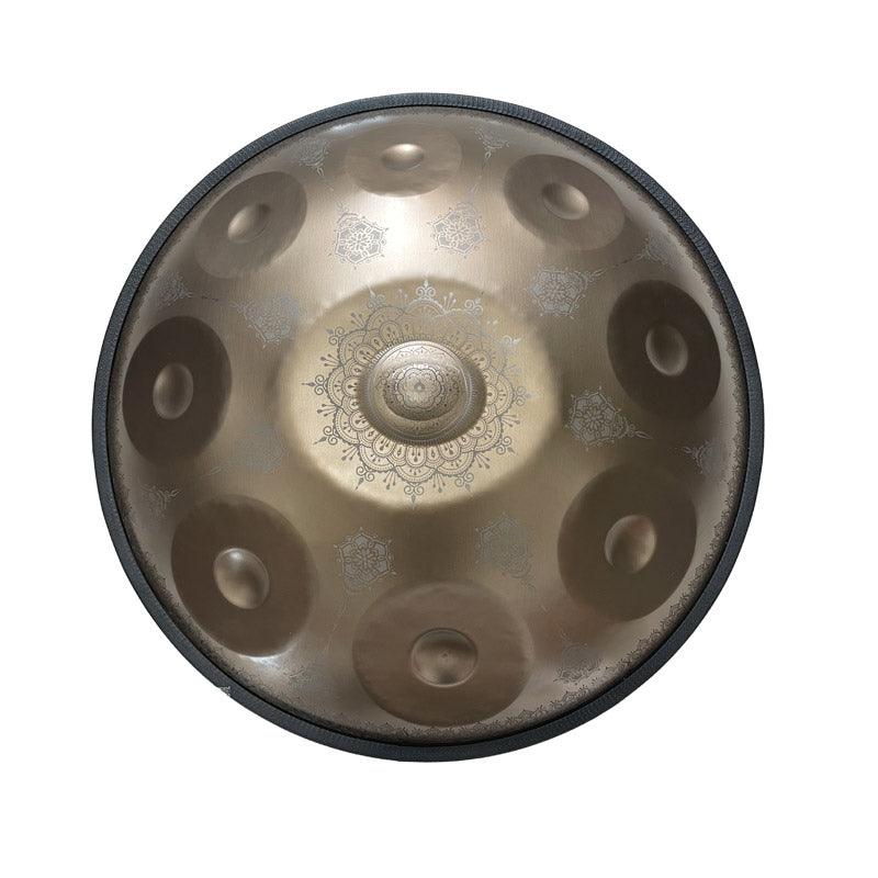 HLURU Mini Handpan Drum High-end Stainless Steel Handmade in Kurd Scale G Minor 9 Notes 18 Inches - Available in 432 Hz and 440 Hz, Laser engraved Mandala pattern. Never fade. - HLURU