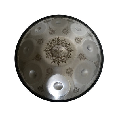 MiSoundofNature Mandala Pattern Handmade Customized Stainless Steel HandPan Drum D Minor Hijaz Scale 22 Inch 9/10/12 Notes, Available in 432 Hz and 440 Hz