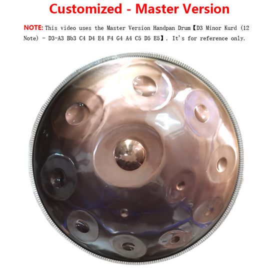 D3 Minor Kurd (12 Note) - D3-A3 Bb3 C4 D4 E4 F4 G4 A4 C5 D5 E5 HLURU Customized  Master Version  Standard Version High-end Stainless Steel Handpan Drum, Available in 432 Hz and 440 Hz, 22 Inch 910111213 Notes Professional Perform