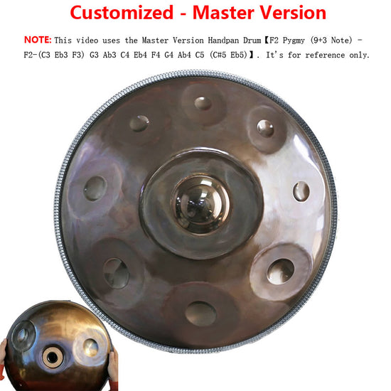 F2 Pygmy (9+3 Note) - F2-(C3 Eb3 F3) G3 Ab3 C4 Eb4 F4 G4 Ab4 C5 (C#5 Eb5) 6 HLURU Customized  Master Version  Standard Version High-end Stainless Steel Handpan Drum, Available in 432 Hz and 440 Hz, 22 Inch 910111213 Notes Profess