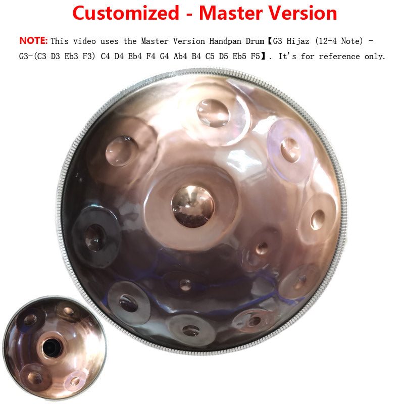 G3 Hijaz (12+4 Note) - G3-(C3 D3 Eb3 F3) C4 D4 Eb4 F4 G4 Ab4 B4 C5 D5 Eb5 F5 (2) Misoundofnature Customized C#3 Master Version  Standard Version High-end Stainless Steel Handpan Drum, Available in 432 Hz and 440 Hz, 22 Inch 91011