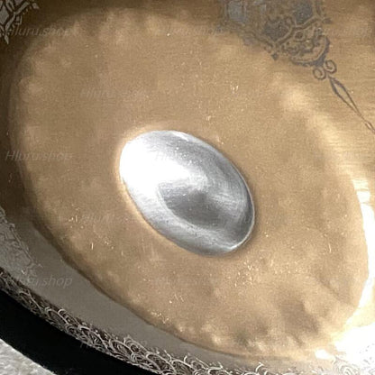 MiSoundofNature Royal Garden Customized Stainless Steel HandPan Drum D Minor Hijaz Scale 22 Inches 9/10/12 Notes, Available in 432 Hz and 440 Hz - Gold-plated Sound Area, Laser engraved Mandala pattern. Never fade.