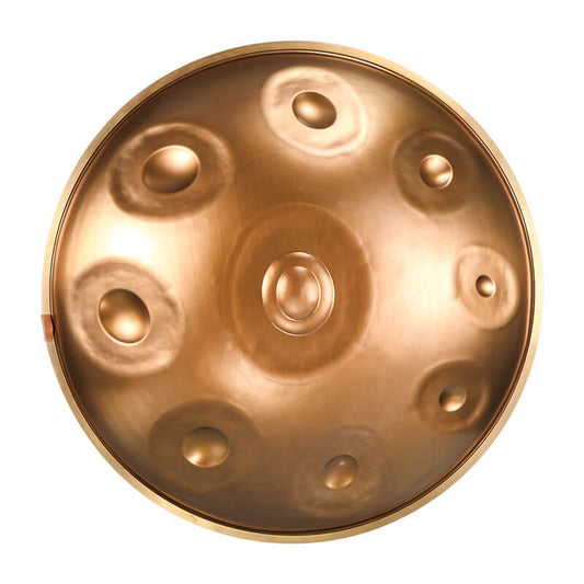 HLURU Level A Upgrade Dazzling Gold Kurd Scale D Minor 22 Inch 9 Notes 1.2mm Stainless Steel Handpan Drum, Available in 440 Hz, High-end Percussion Instrument