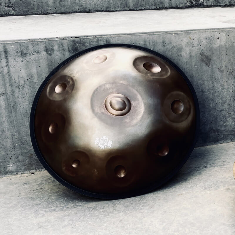 MiSoundofNature Level B Upgrade Bronze Kurd Scale D Minor 22 Inch 9/10 Notes Nitride Steel Handpan Drum, Available in 440 Hz, High-end Percussion Instrument