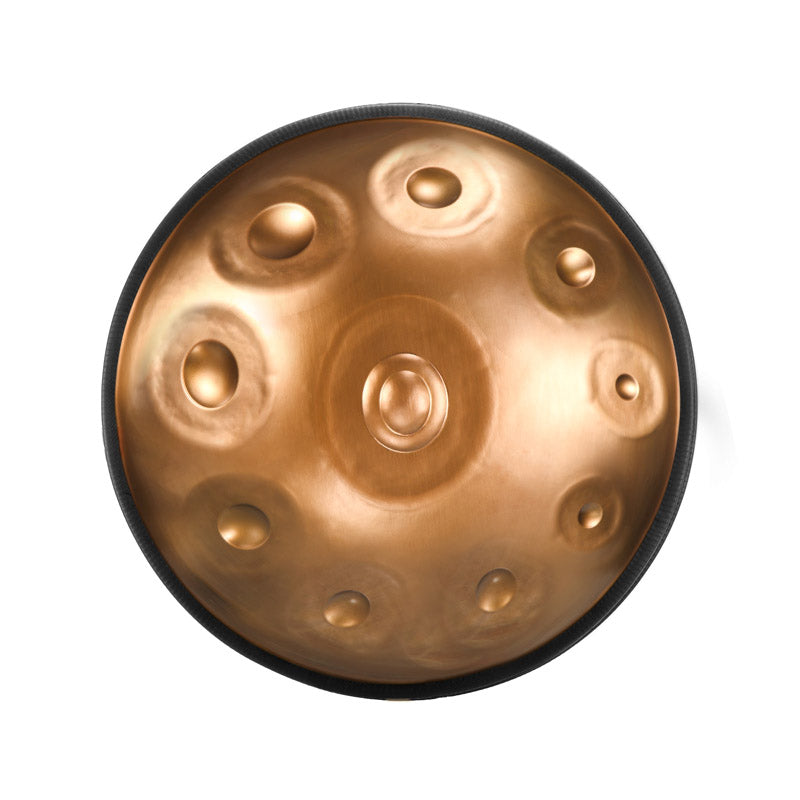HLURU Level C Upgrade Dazzling Gold Kurd Scale D Minor 22 Inch 10 Notes 1.2mm Stainless Steel Handpan Drum, Available in 440 Hz, High-end Percussion Instrument