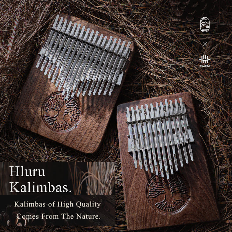 MiSoundofNature Tree of Life 34 Key Flat Board Kalimba Thumb Piano, American Black Walnut Rounded Single Board B Tone Kalimba Instrument - MiSoundofNature