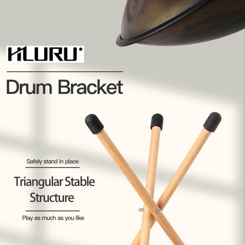 HLURU Steel Tongue Drum Bracket, Steel Drum Handpan Stand, Solid Beech Wood Tripod Structure Tank Drum Holder, Ideal for 10 to 22 Inch Percussion Instrument - HLURU