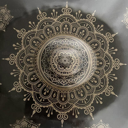 MiSoundofNature Handmade Customized HandPan Drum C# Annaziska Scale 22 Inch 9 Notes Featured, Available in 432 Hz and 440 Hz, High-end Nitride Steel Percussion Instrument - Laser engraved Mandala pattern. Never fade.