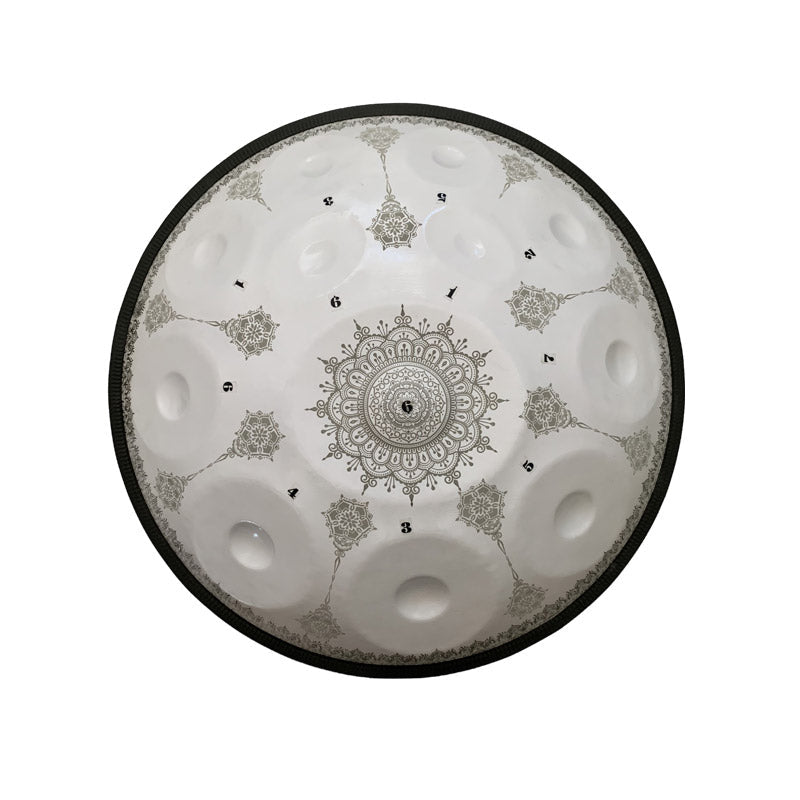 MiSoundofNature Mandala-Muster, handgefertigt, maßgeschneiderte Edelstahl-HandPan Drum, D-Moll-Hijaz-Skala, 22 Zoll, 9/10/12 Noten, erhältlich in 432 Hz und 440 Hz 