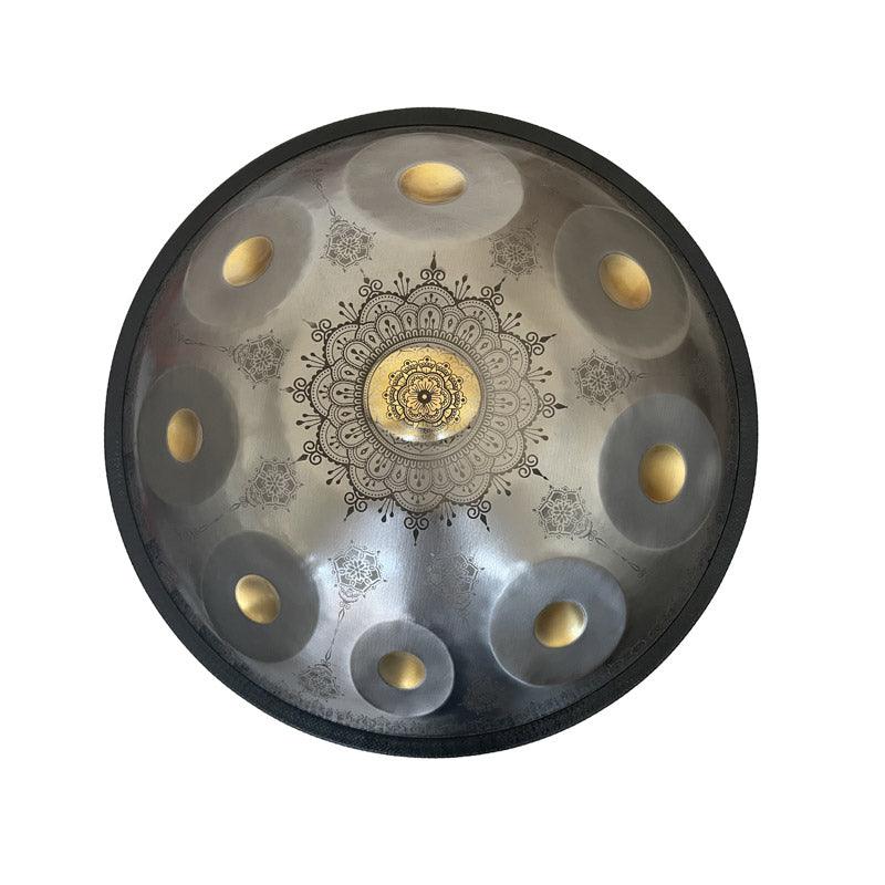 HLURU Royal Garden Handpan Drum, Available in 432 Hz and 440 Hz, Handmade Kurd Scale / Celtic Scale D Minor 22 Inch 9/10/12 Notes Featured High-end Stainless Steel Percussion Instrument - Gold-plated Sound Area, Laser engraved Mandala pattern. Never fade. - HLURU