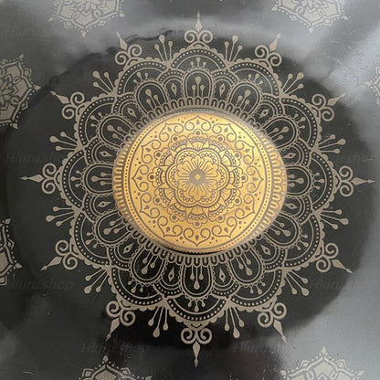 MiSoundofNature Royal Garden Customized Nitride Steel HandPan Drum E La Sirena Scale 22 In 9/10/12 Notes, Available in 432 Hz and 440 Hz - Gold-plated Sound Area, Laser engraved Mandala pattern. Never fade.