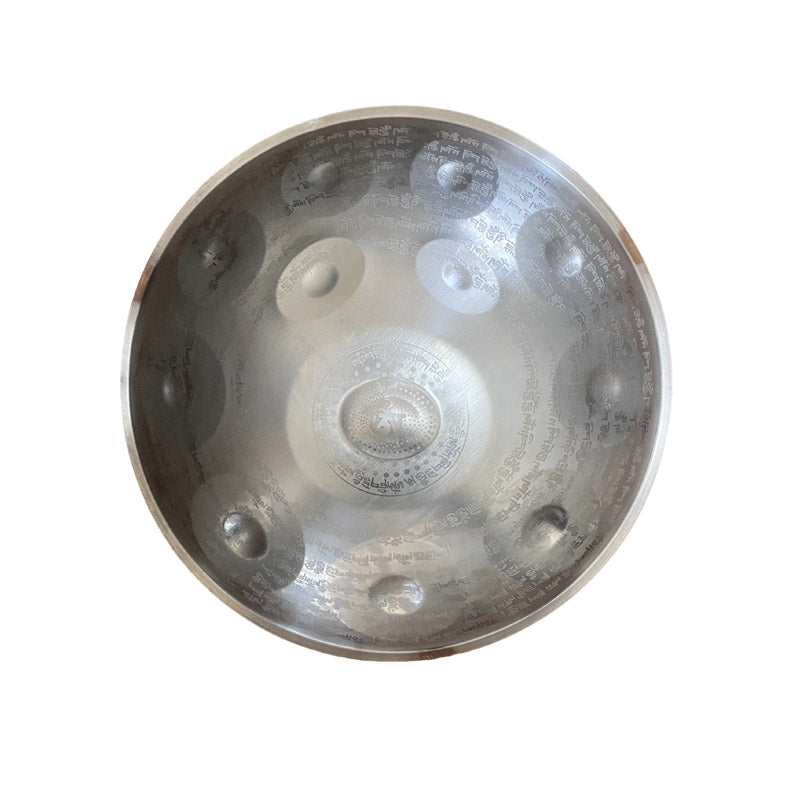 MiSoundofNature Customized Sanskrit D Minor Sabye Scale 22 Inch 9/10/12 Notes Stainless Steel / Nitride Steel Handpan Drum, Available in 432 Hz & 440 Hz