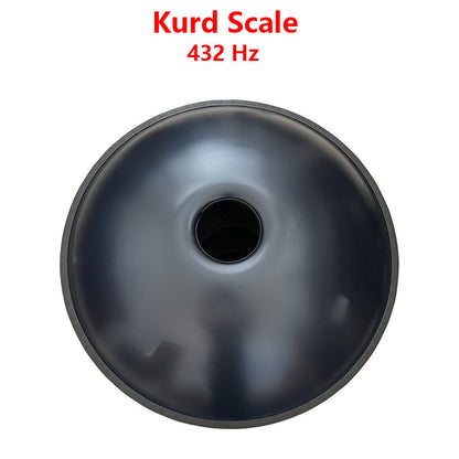 HLURU Handpan Drum Handmade Kurd Scale D Minor 22 Inch 10 Notes, Available in 432 Hz and 440 Hz, Featured High-end Nitride Steel Percussion Instrument - Laser engraved Mandala pattern. Never fade.