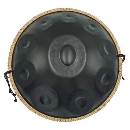 MiSoundofNature DC Handpan Drum Pure Black 22 Zoll 10 Noten D-Moll Kurd Scale Hangdrum