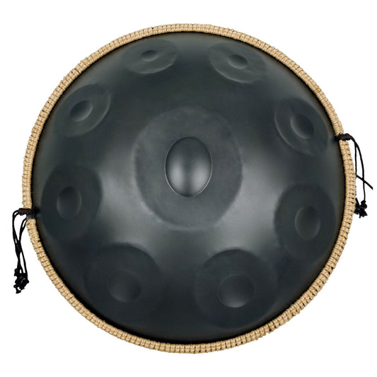 MiSoundofNature DC Handpan Drum Pure Black 22 Zoll 9 Noten D-Moll Kurd Scale Hangdrum